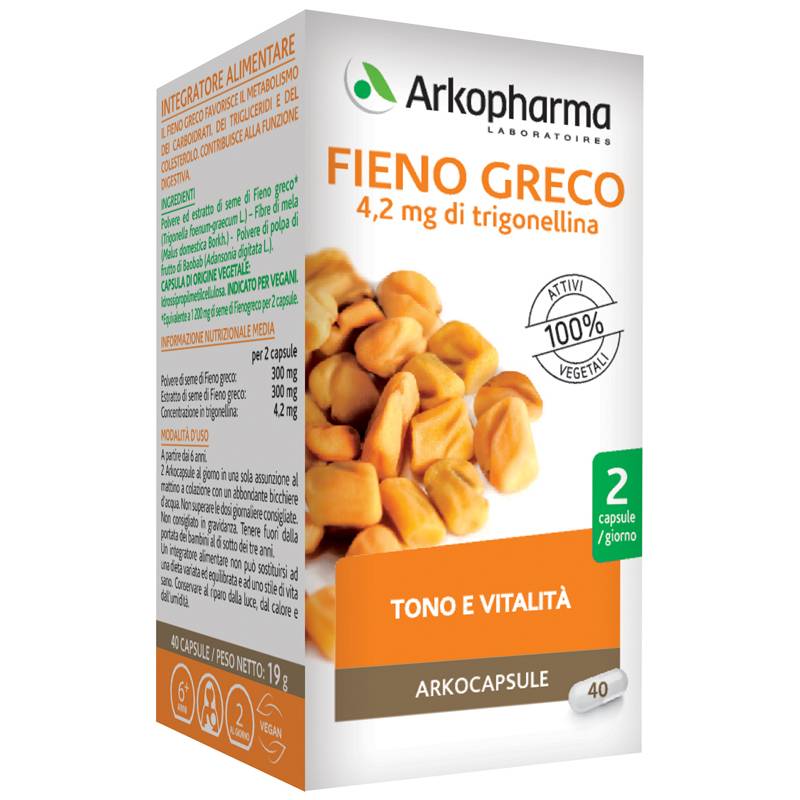 Arkopharma Arkocapsule Fieno Greco Bio Integratore per Tono e Vitalità 40 capsule