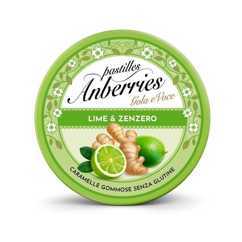 Anberries Lime & Zenzero Pastiglie gommose per la gola 50 g