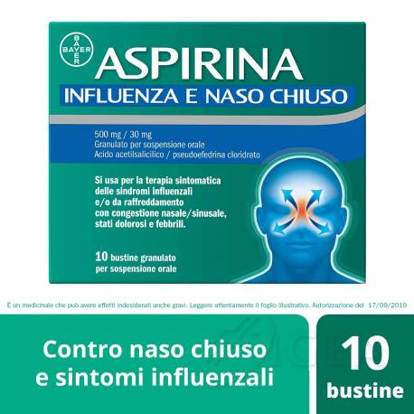 Aspirina 500 mg + 30 mg Influenza e Naso Chiuso 10 Bustine Granulato