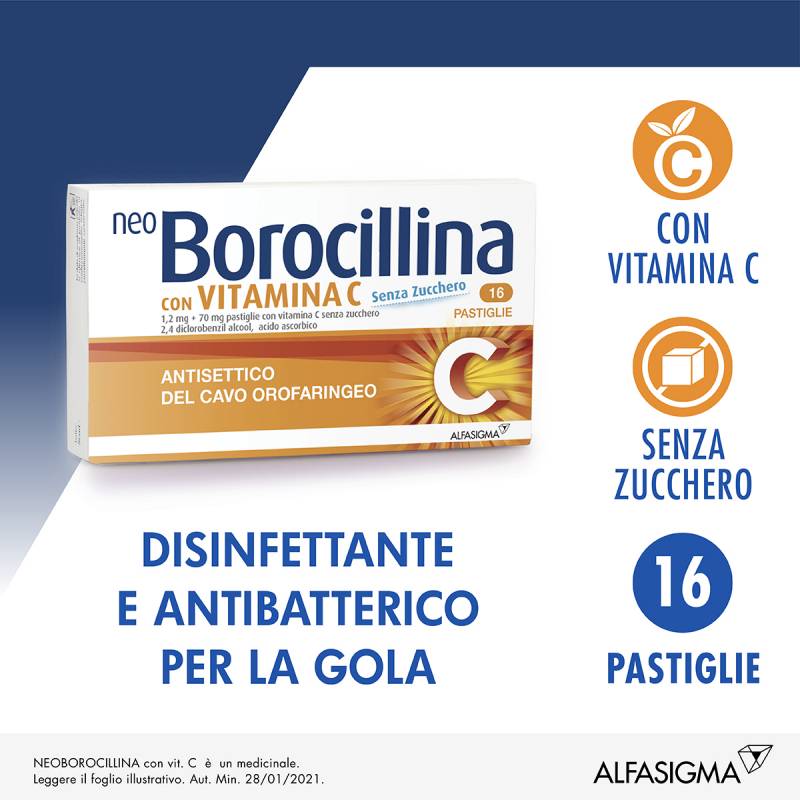 Neoborocillina C 20 mg/1,2 mg -  16 pastiglie senza zucchero
