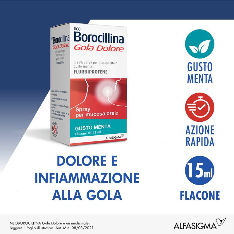 Neoborocillina Gola Dolore 37,5 mg - Flaconcino spray 15 ml