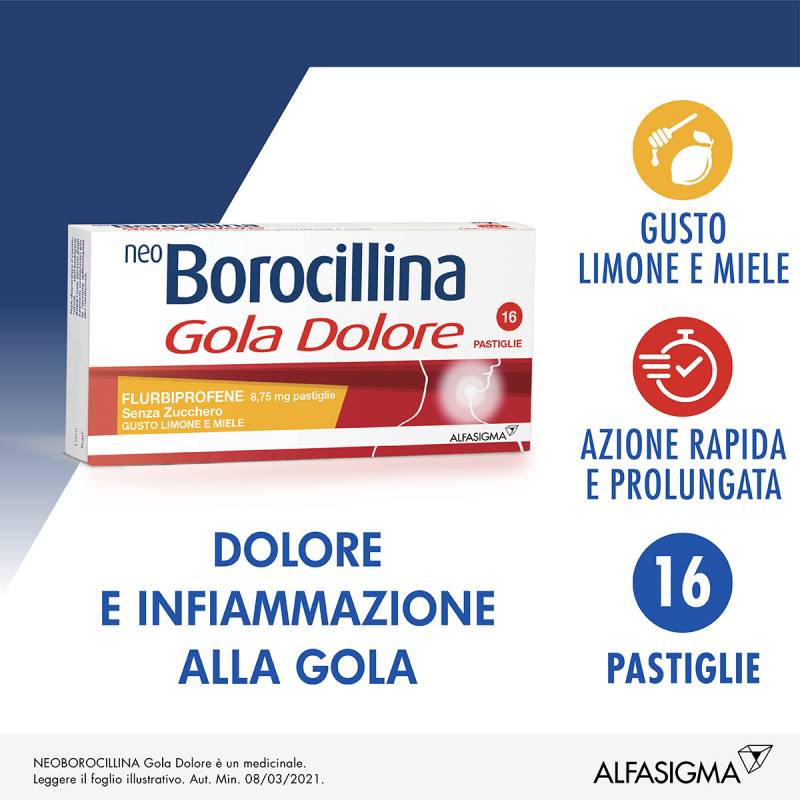 Neoborocillina Gola Dolore 8,75 mg - 16 pastiglie senza zucchero