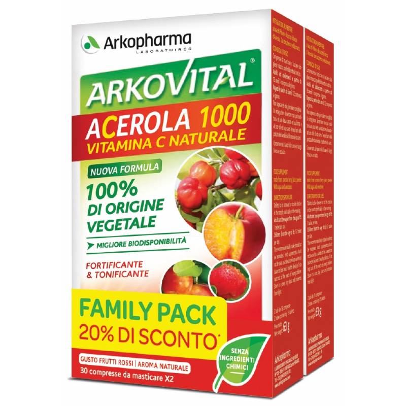 Arkopharma ACerola 1000 Family Pack Integratore di Vitamina C 60 compresse