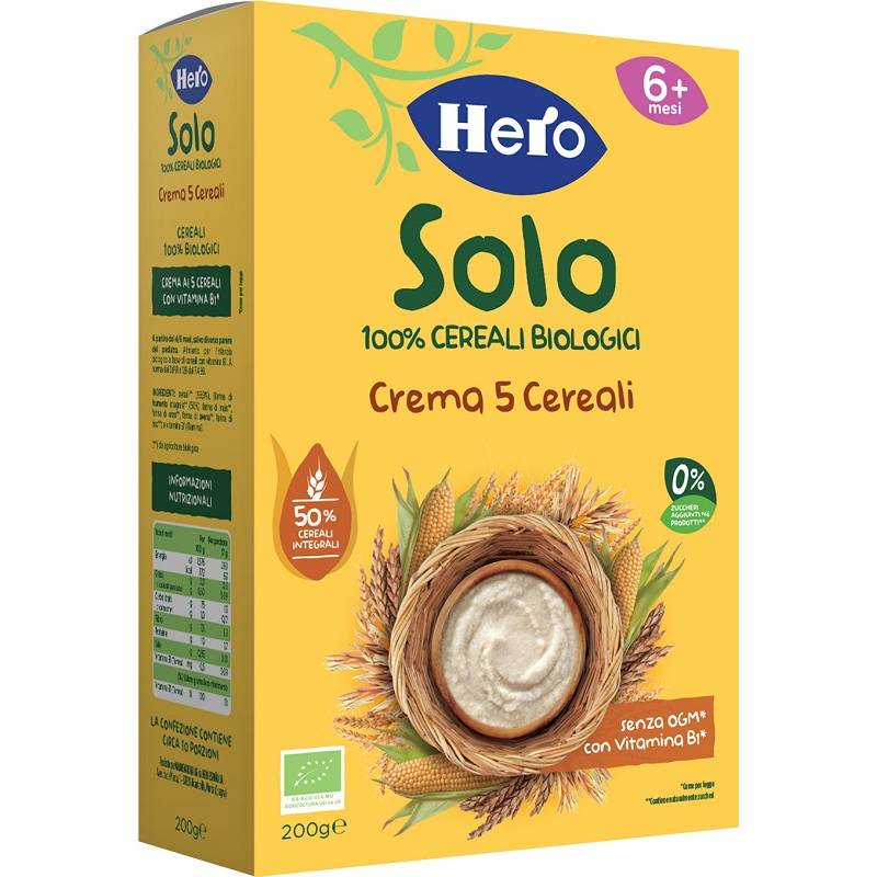 Hero Solo 100% Cereali Biologici Crema 5 Cereali 200 gr