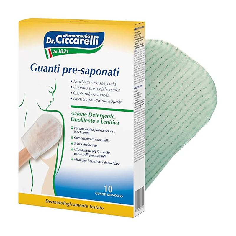 Dr Ciccarelli Guanto Pre-Saponato senza risciacquo per la detersione di viso e corpo 10 pezzi