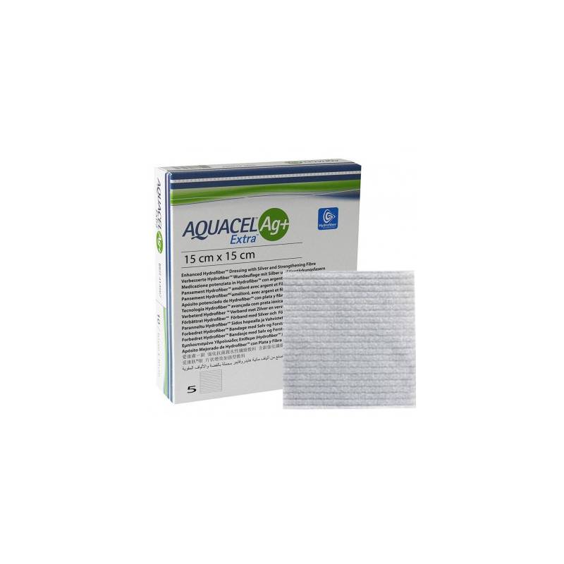 Aquacel Ag + Extra Medicazione In Hydrofiber E Ioni Argento Intessuta In Lyocell 15x15cm 5 Pezzi