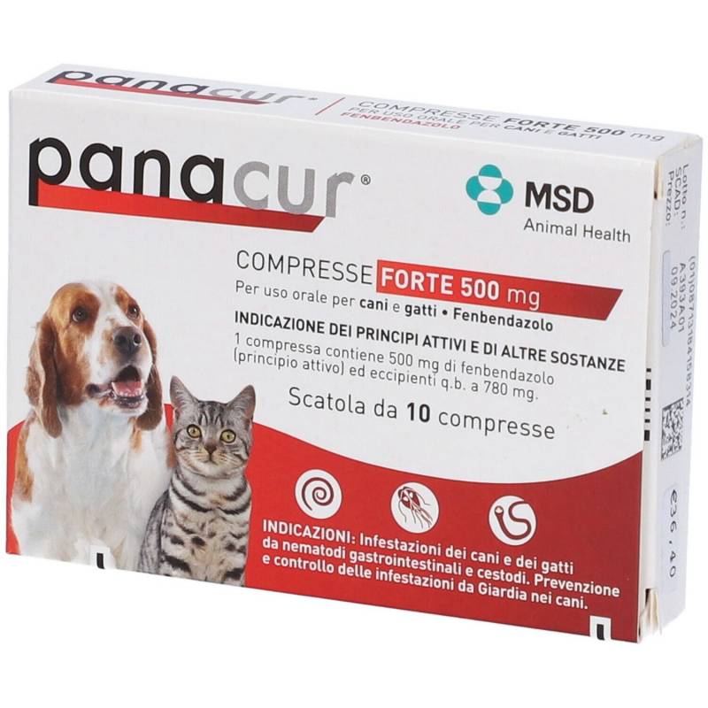 MSD Panacur Forte Farmaco Veterinario per Infezioni Intestinali di Cani e Gatti 10 compresse da 500 mg