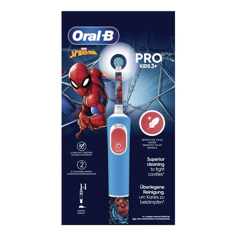 Oral B Pro Kids 3+ Spiderman Spazzolino Elettrico per Bambini + 1 Testina  di Ricambio