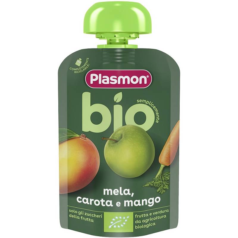 Plasmon Pouches Mela Carota e Mango Merenda biologica per bambini 100 g