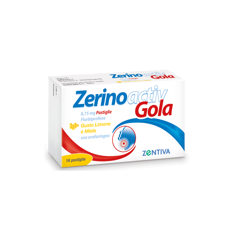 Zerinoactiv Gola farmaco con flurbiprofene Gusto Limone e Miele 16 pastiglie
