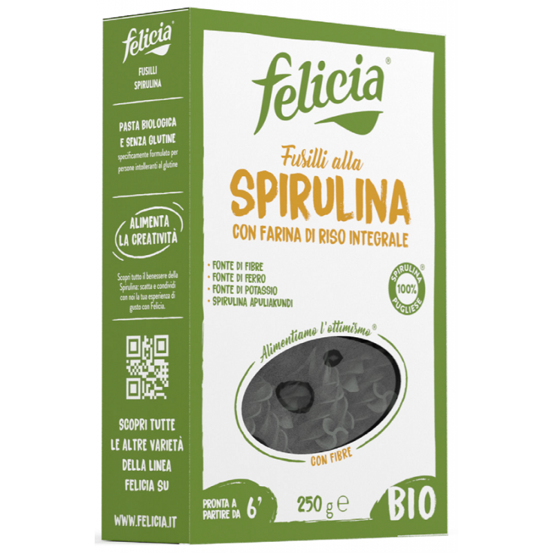 Felicia Fusilli alla Spirulina con Farina di Riso Integrale e spirulina 100% pugliese Senza Glutine 250 g