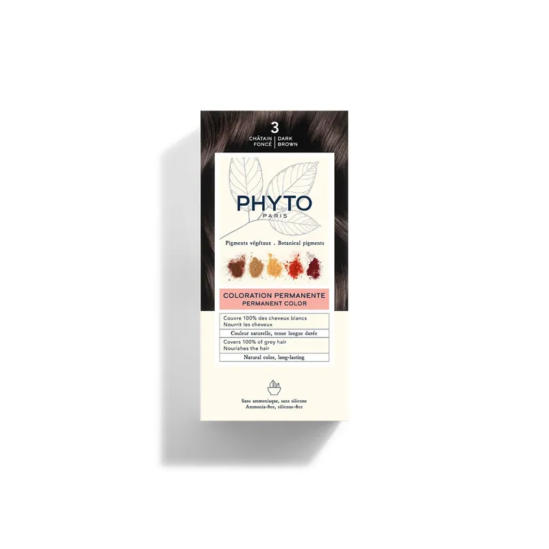 Phyto Color Kit Tinta per Capelli che copre il 100% dei capelli bianchi Colore 3 Castano Scuro