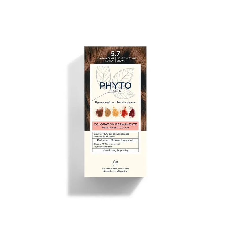 Phyto Color Kit Tinta per Capelli che copre il 100% dei capelli bianchi Colore 5,7 Castano Chiaro Tabacco