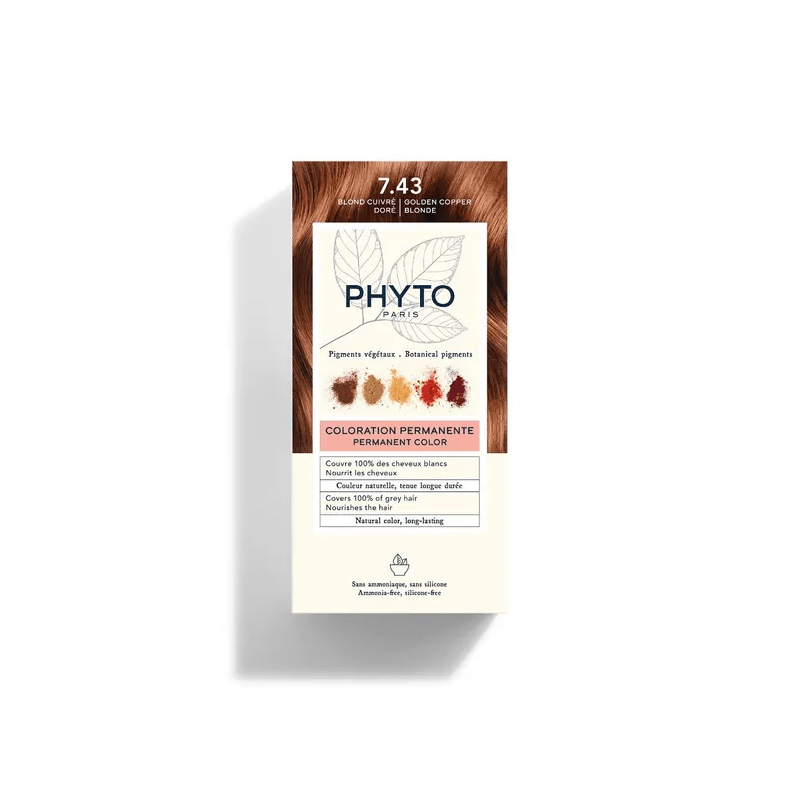 Phyto Color Kit Tinta per Capelli che copre il 100% dei capelli bianchi Colore 7,43 Biondo Ramato Dorato