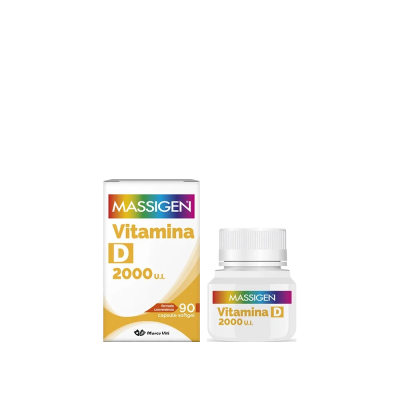 Massigen Vitamina D 2000 UI Integratore per il Sistema Immunitario 90 capsule Softgel