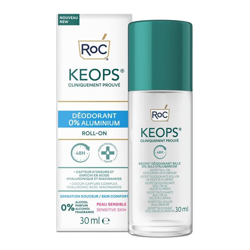 Roc Keops Deodorante Roll-On 0% Sali di Alluminio dermatologicamente testato 30 ml