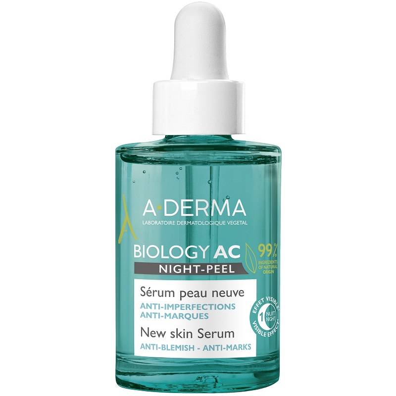 A-Derma Biology AC Night Peel Siero Viso Anti-Imperfezioni e Anti-Macchie 30 ml