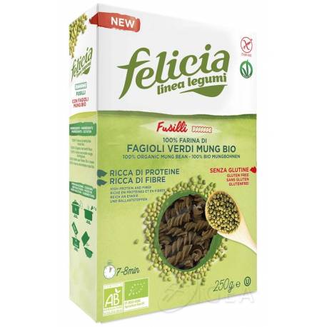 Felicia Bio Linea Legumi Fusilli ai Fagioli Verdi Mung Pasta Senza Glutine