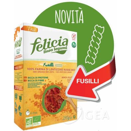 Felicia Bio Linea Legumi Fusilli di Lenticchie Rosse Pasta Senza Glutine