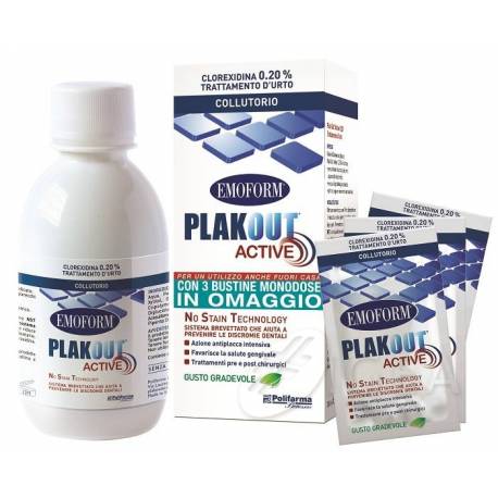 Polifarma Plakout Active Collutorio Clorexidina 0,20% 200 ml + 3 bustine Omaggio