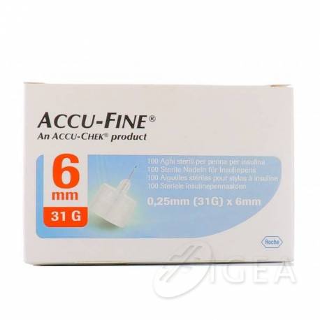 Accu-Fine Ago per Penna da Insulina Gauge 31x 6 mm 100 Pezzi