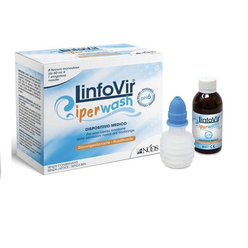 Noos Linfovir Iperwash Soluzione Salina Ipertonica Tamponata 8 flaconi 60  ml