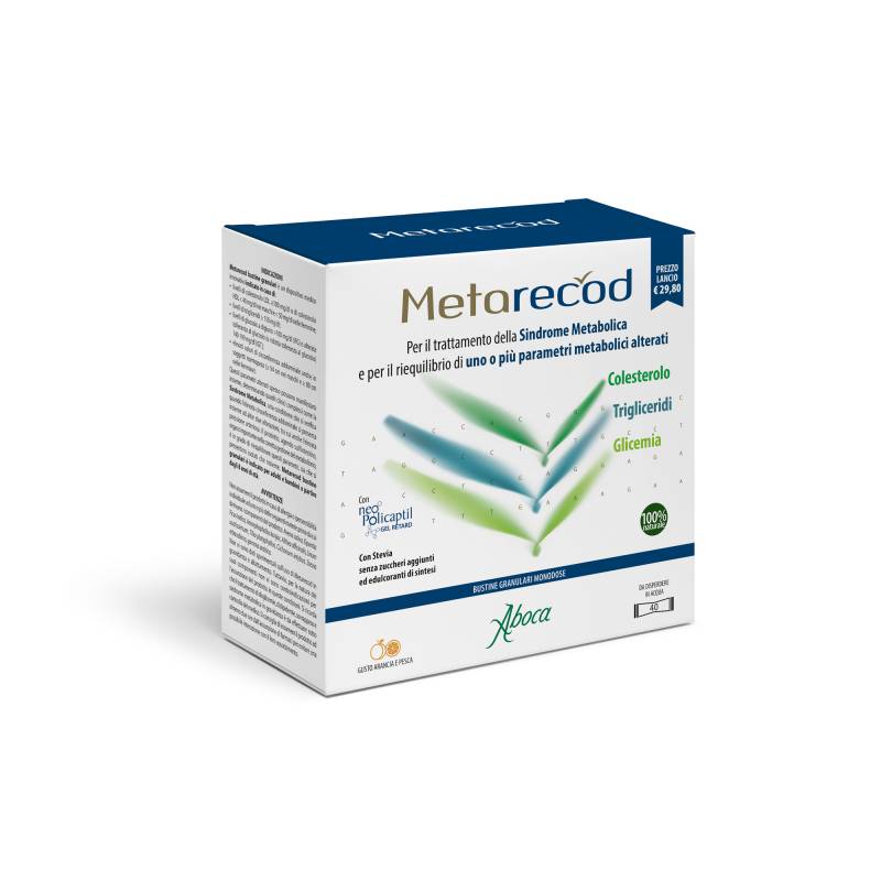 Confezione da 40 bustine di Metarecod Aboca Integratore per la sindrome metabolica
