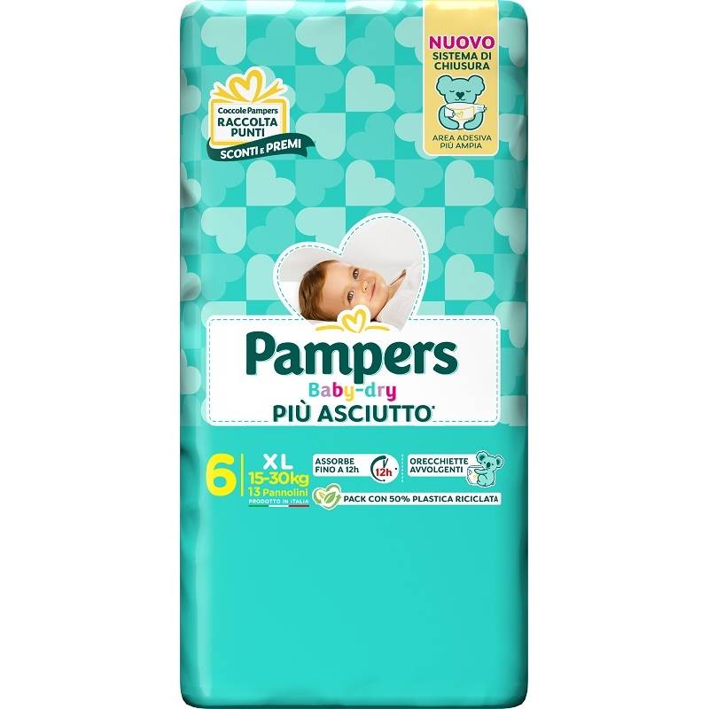 Pampers Baby Dry Pannolino per Bambini XL Taglia 6 (15-30 Kg) 13 pezzi