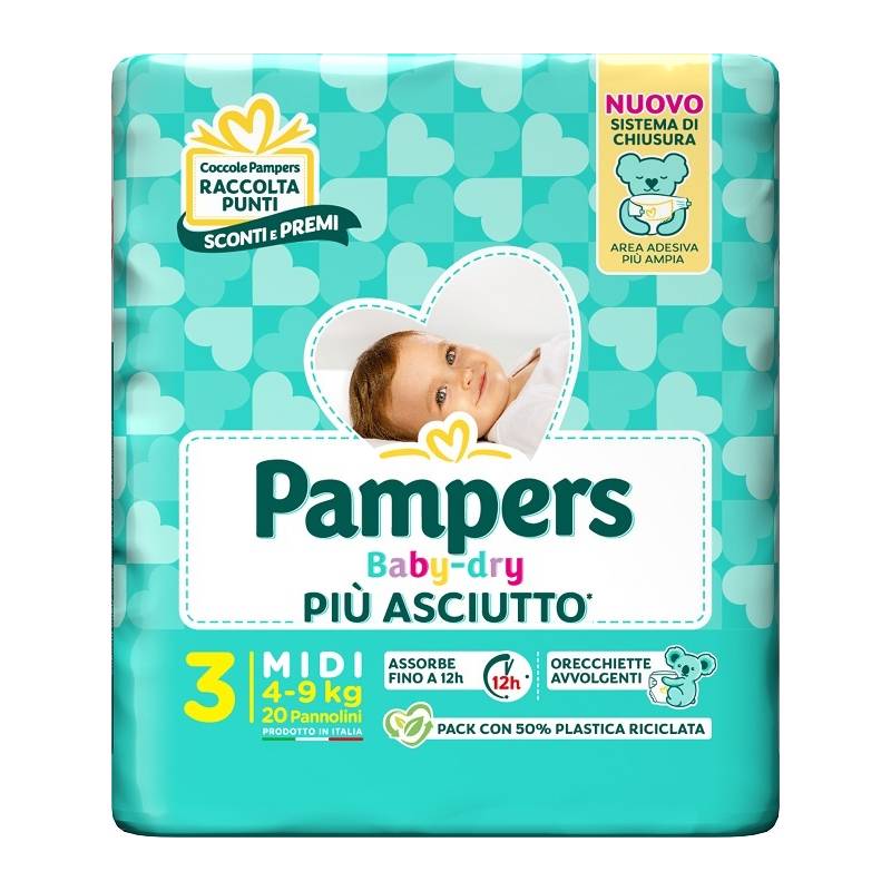 Pampers Baby Dry Pannolino per Bambini Midi Taglia 3 (4-9 Kg) 20 pezzi