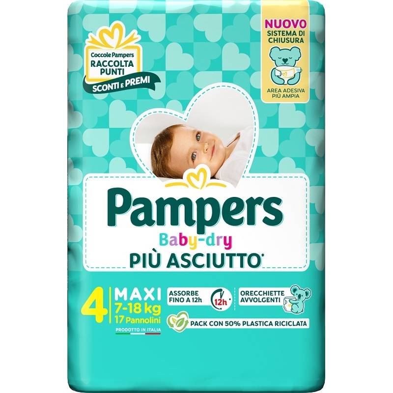 Pampers Baby Dry Pannolino per Bambini Taglia 4 (7-18 Kg) 17 pannolini